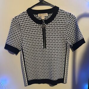 Michael Kors Black and White Fitted Graphic Polo Tee
